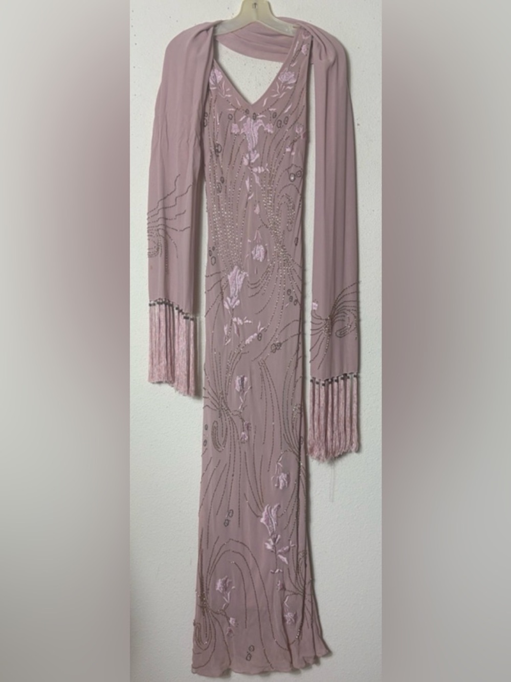 Sue Wong Silk Beaded Pink Beaded Evening Gown with Shawl 6